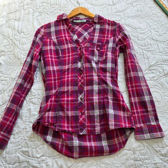 Maurice's Woman's Collared V-neck Button down Plaid Shirt Size Small - Picture 4 of 6